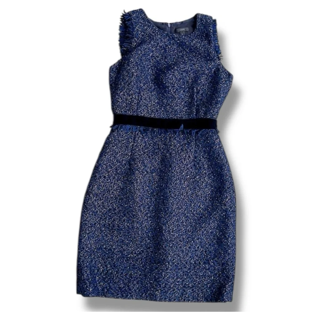 J. Crew Midnight Blue Sleeveless Sparkle Tweed Sheath Dress Size 4 - Picture 5 of 16
